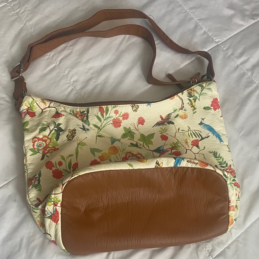 Floral Cream and Brown Women's Bag